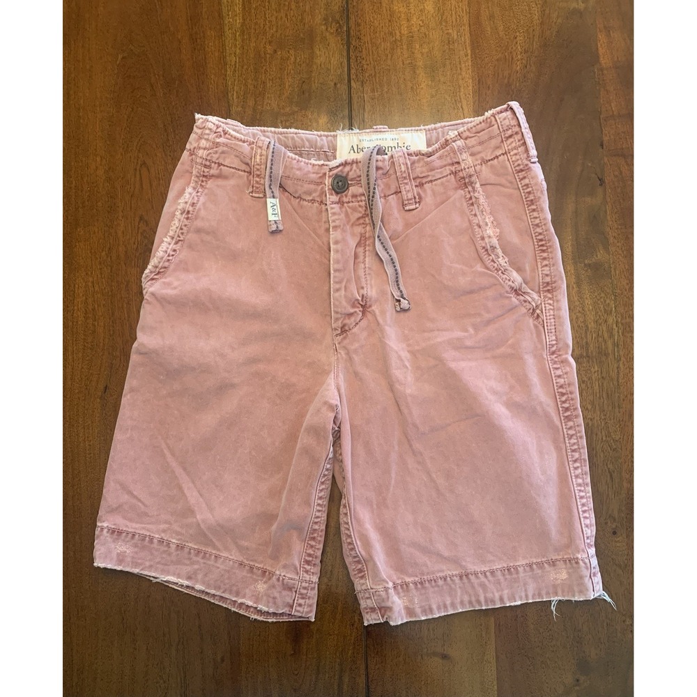 VTG Abercrombie Shorts Men 28 (Fit 29) Coral Red Heavy Twill Button Fly Distress